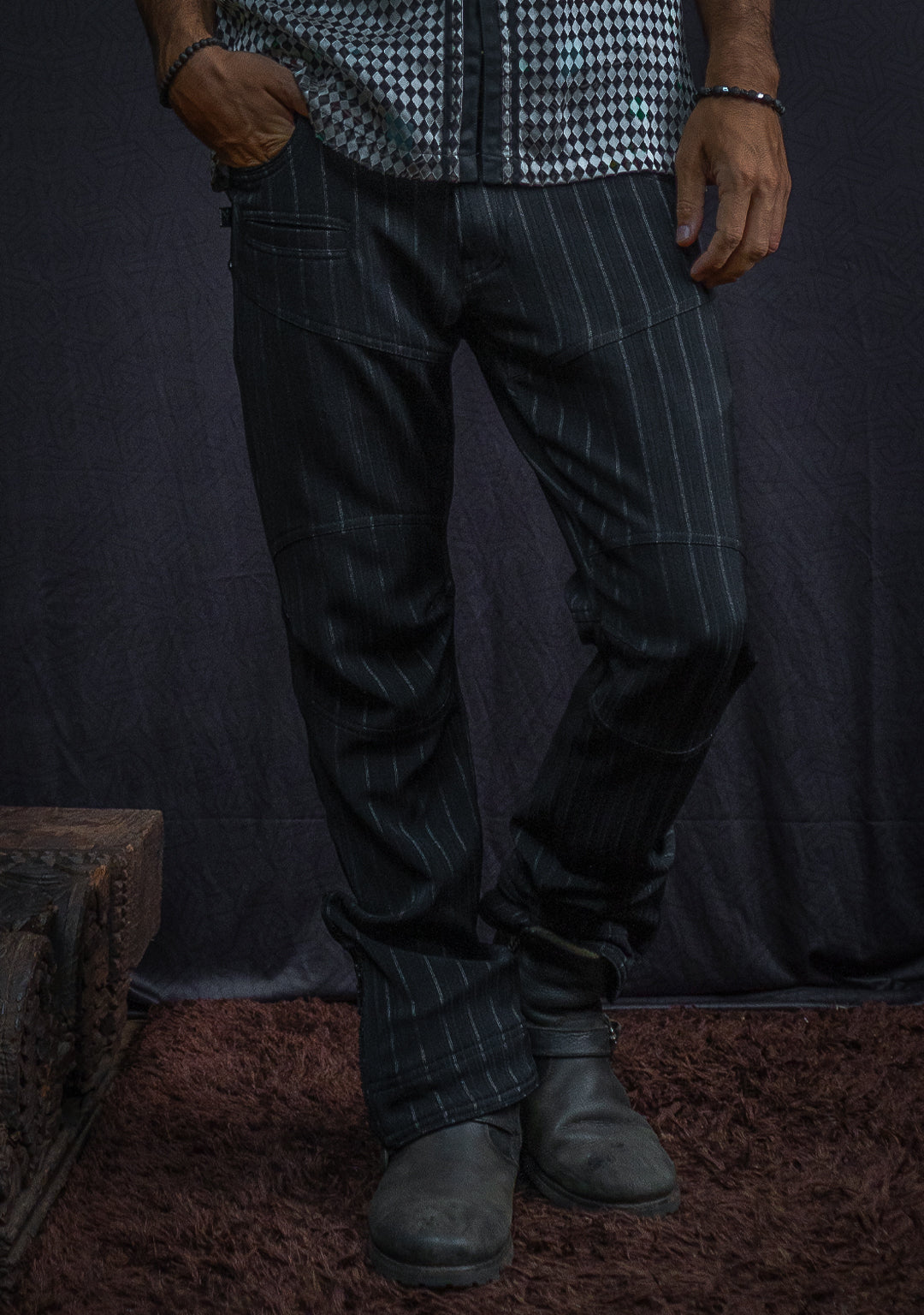 Pants Men / Stretchy Strippes Plain - BLACK PIMP